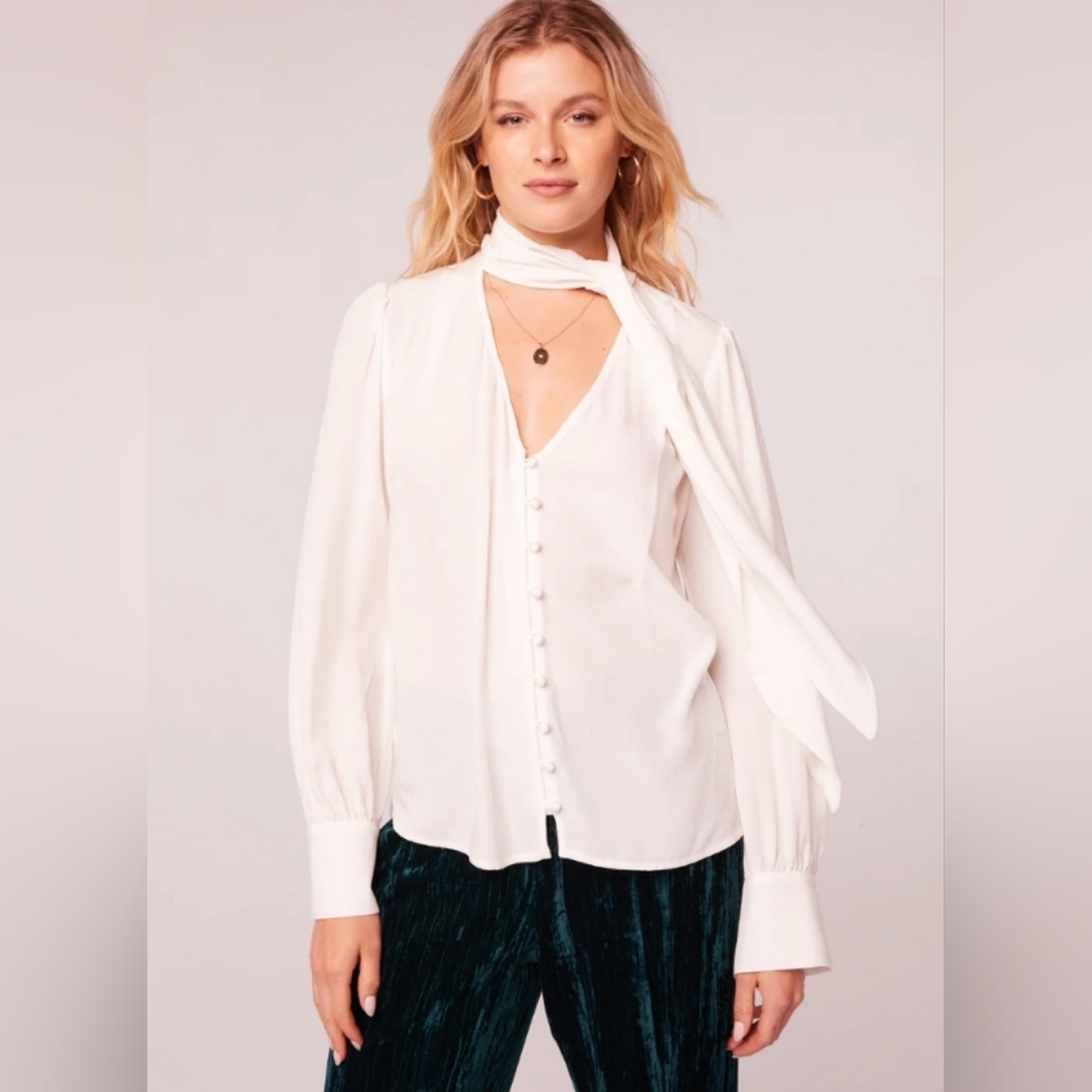 Band of the Free Babe Ivory Tie Neck Long Sleeve Top NWT